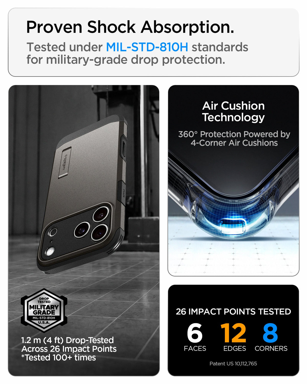 ACS09898 - iPhone 18 Pro Max / iPhone 17 Pro Max Tough Armor T Mag Fit Gunmetal showing military-grade drop protection with Air Cushion Technology and reinforced impact protection
