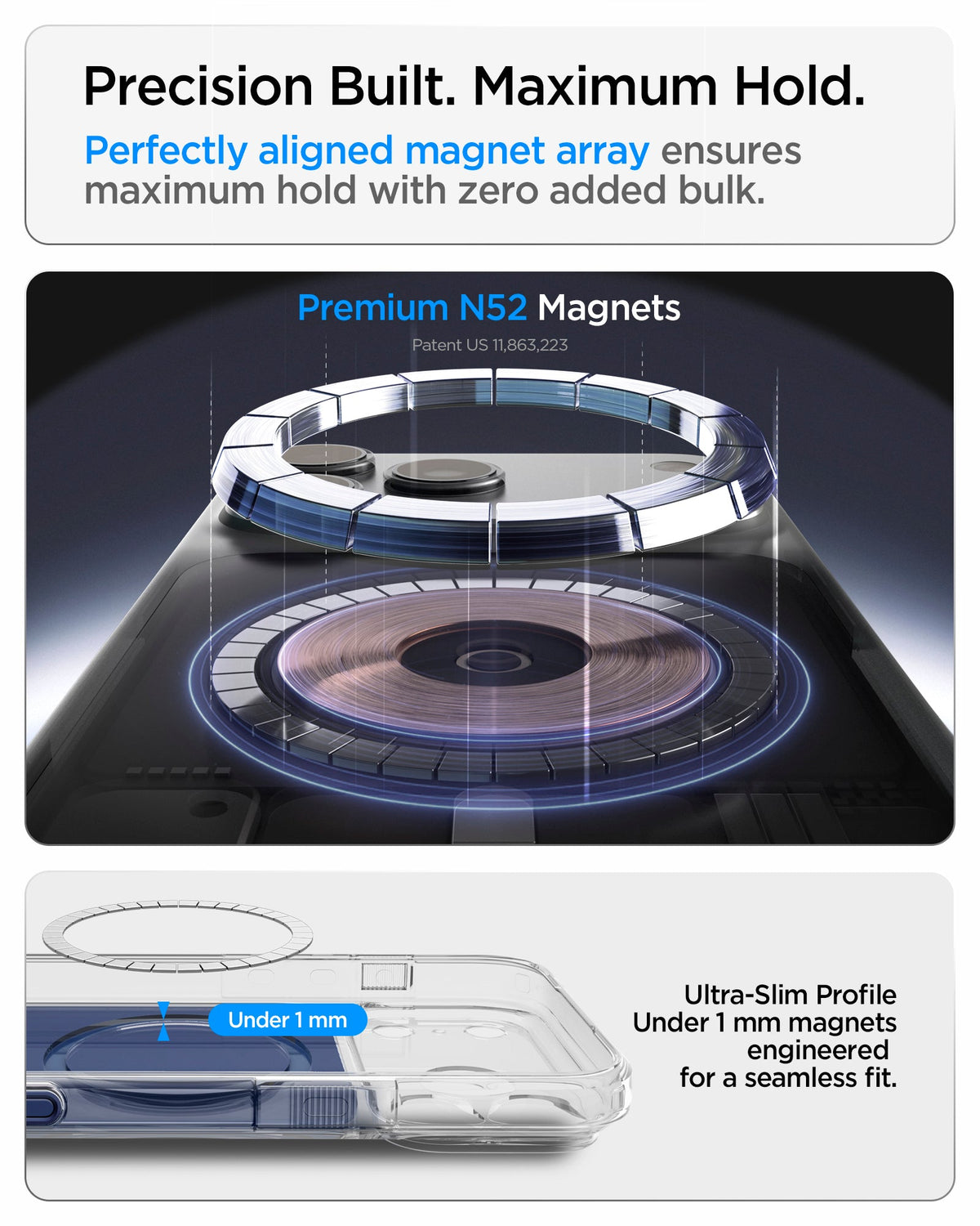 ACS10467 - iPhone 17 Pro Max Ultra Hybrid T (MagFit) in Matte Blue showing a precisely aligned magnetic array with an ultra-slim profile for a strong and seamless hold