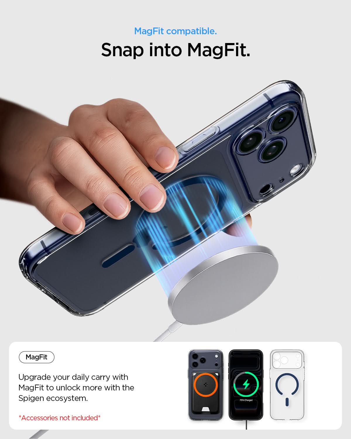 ACS10953 - iPhone 17 Pro Max Ultra Hybrid (MagFit) in Clear Deep Blue showing magfit compatible. snap into magfit.