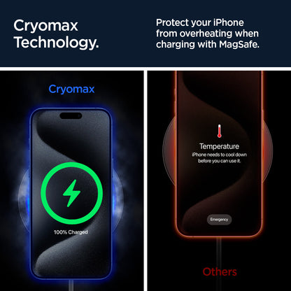 ACP07446 - OneTap Pro 3 CryoMax™ Hook Car Mount ITS13WC (MagFit) in Black showing the cryomax technology, protect your iPhone from overheating when charging with MagSafe
