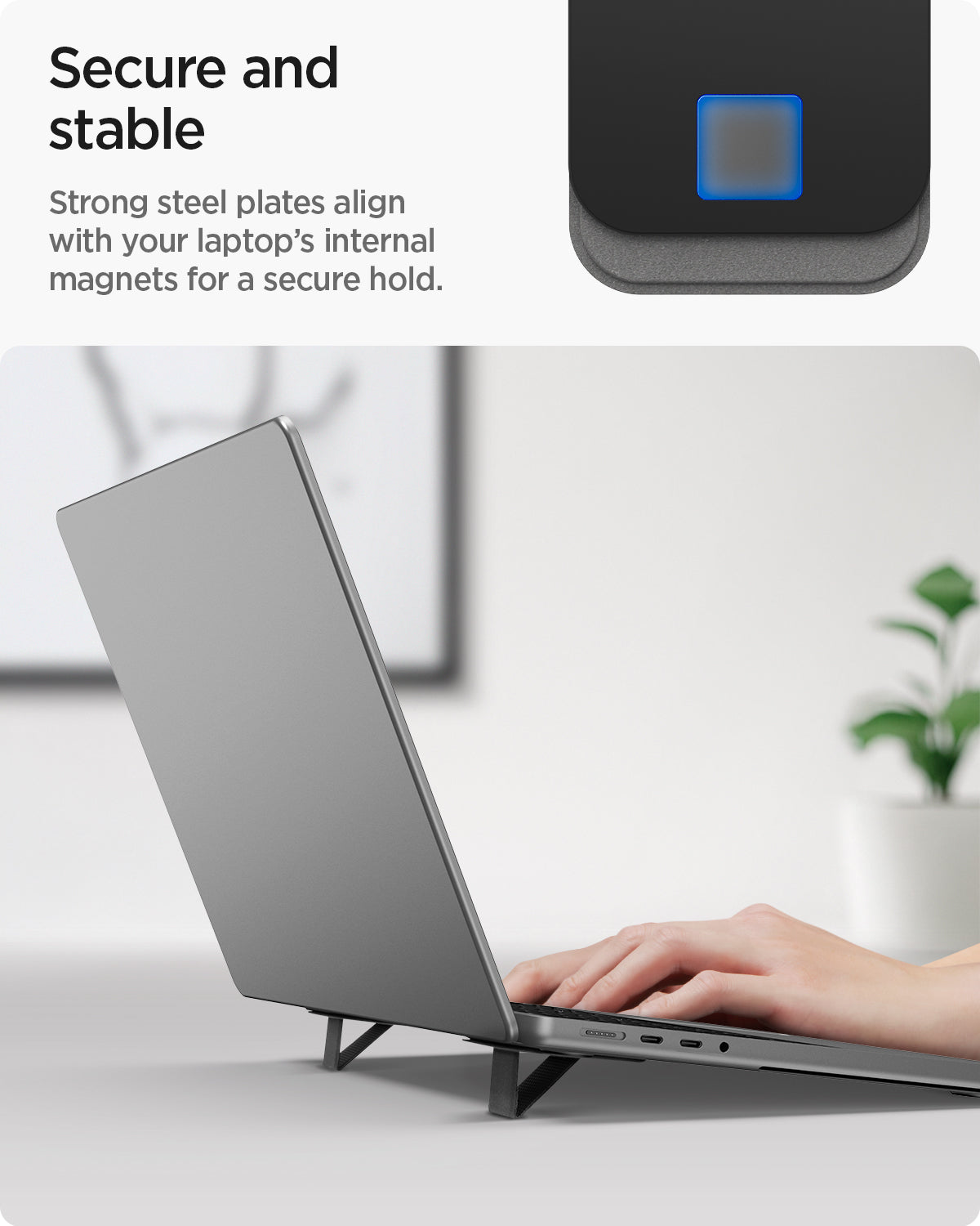 AMP10402 - Slim Fold Laptop Stand | LD201-S2 showing the secure and stable features