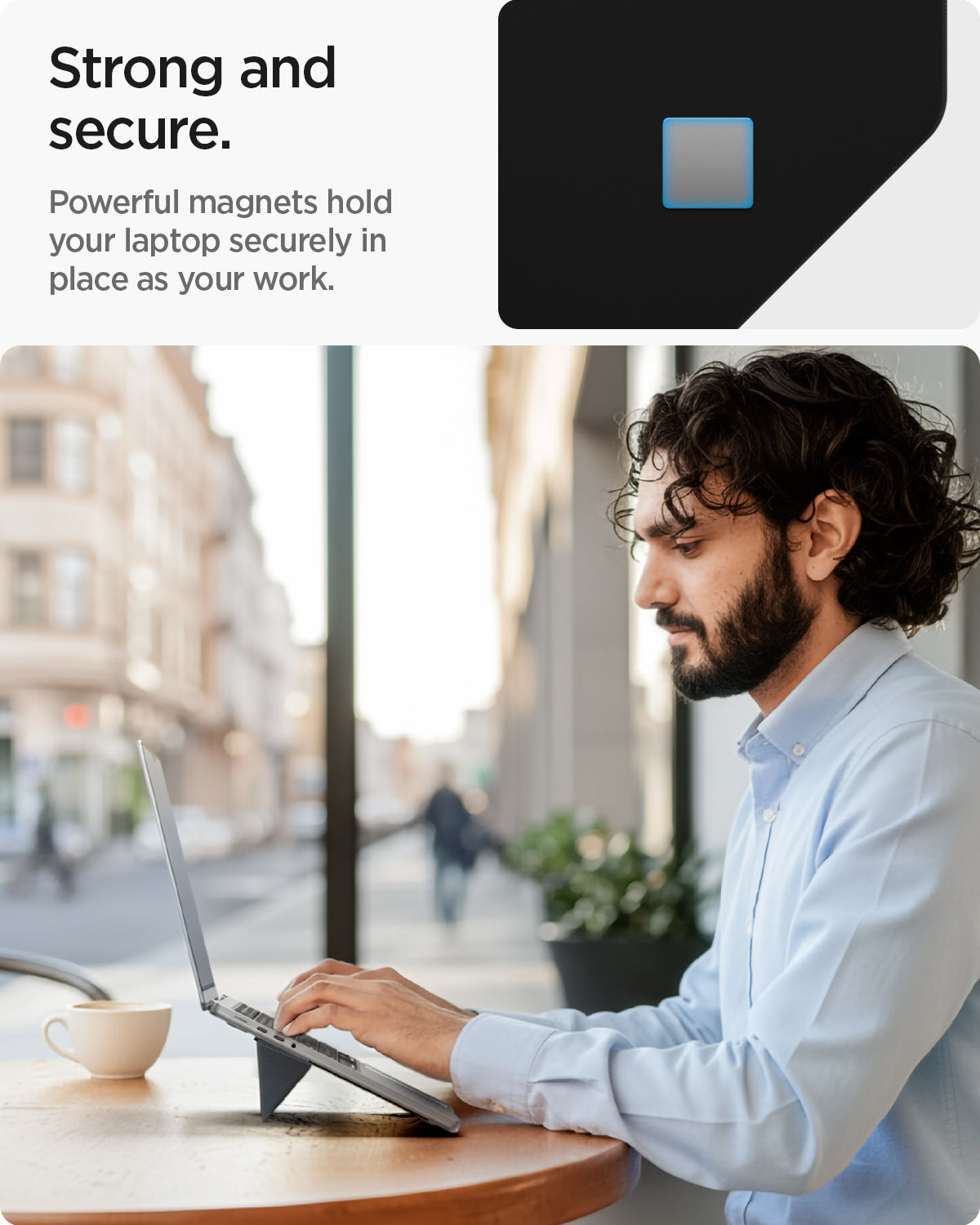 AMP10403 - Slim Fold Laptop Stand | LD201-S3 showing the strong and secure features