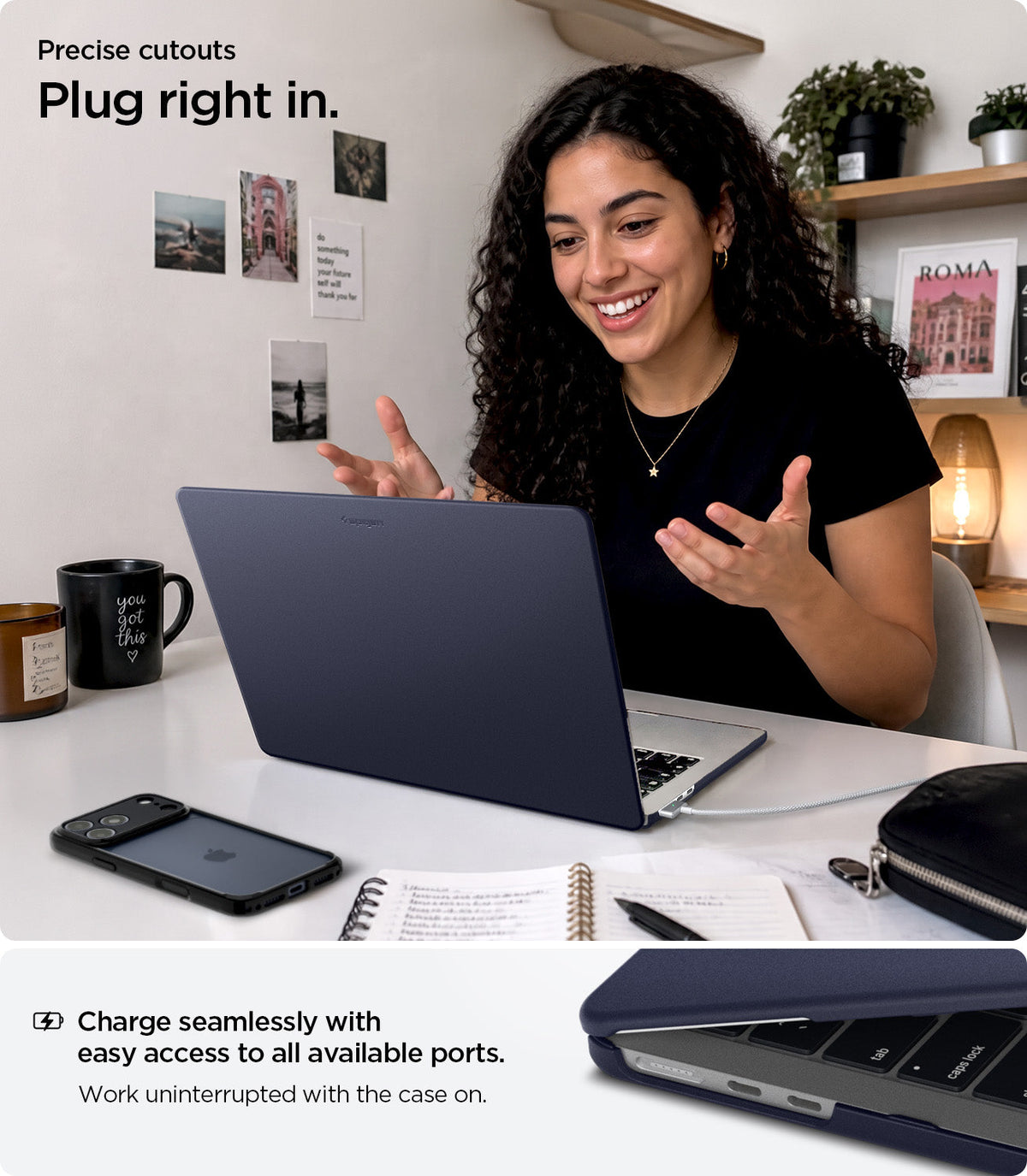 ACS11268 - MacBook Air 13-inch Nano Pop Blueberry Navy showing precise cutouts for easy access to all available ports