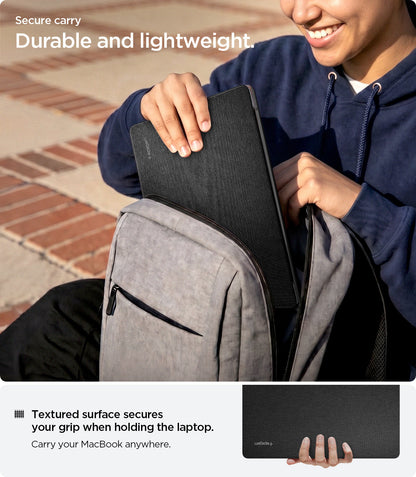 ACS05272 - MacBook Air Case Urban Fit in black showing lightweight MacBook Air case with textured surface grip fitting easily into a backpack