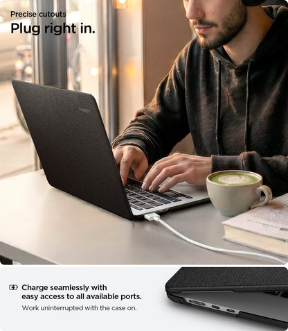 ACS05272 - MacBook Air Case Urban Fit in black showing precise port cutouts on the Urban Fit MacBook Air case with seamless charging access
