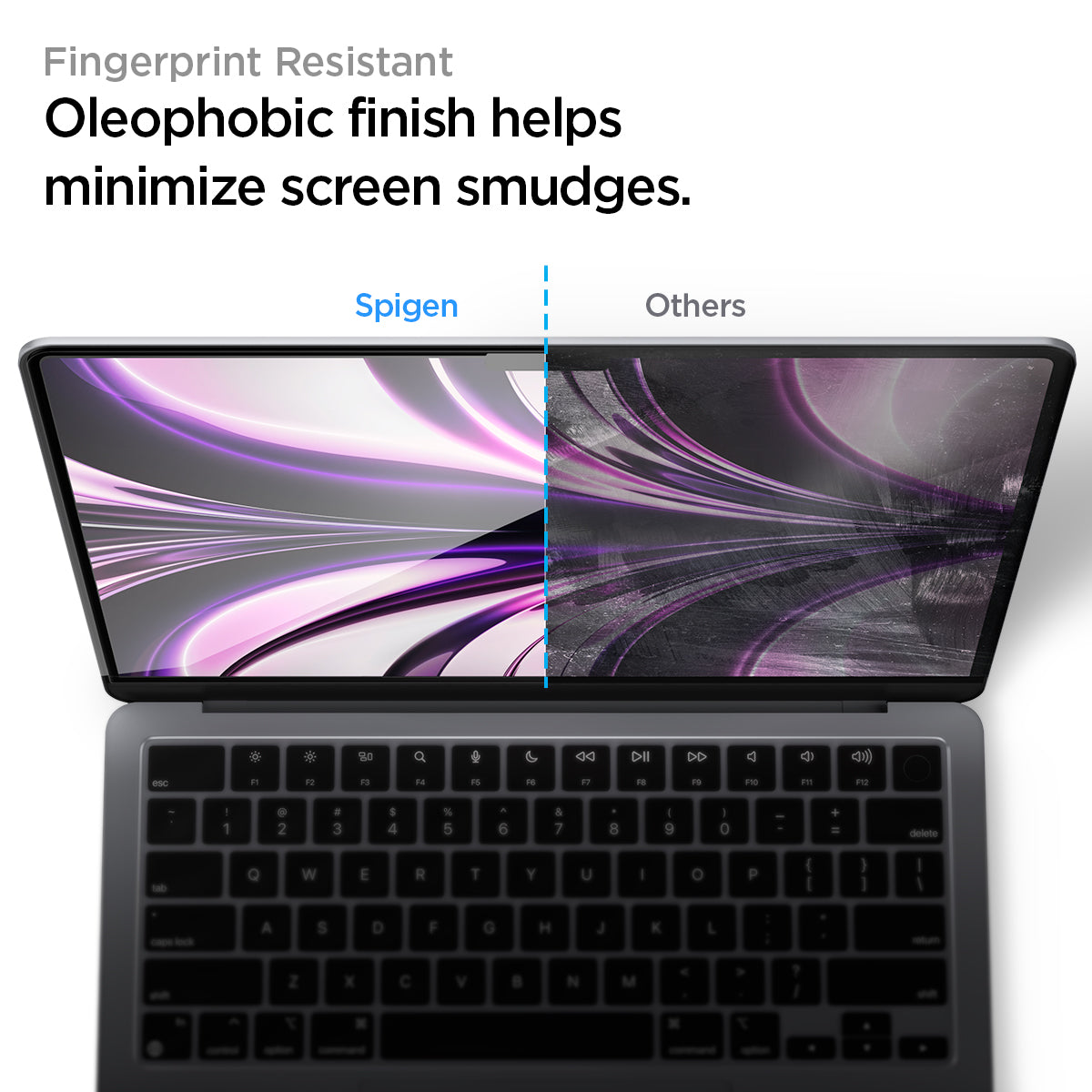 AGL05504 - MacBook Air 13-inch (2022) GLAS.tR SLIM in Clear showing the fingerprint resistant. Oleophobic finish helps minimize screen smudges