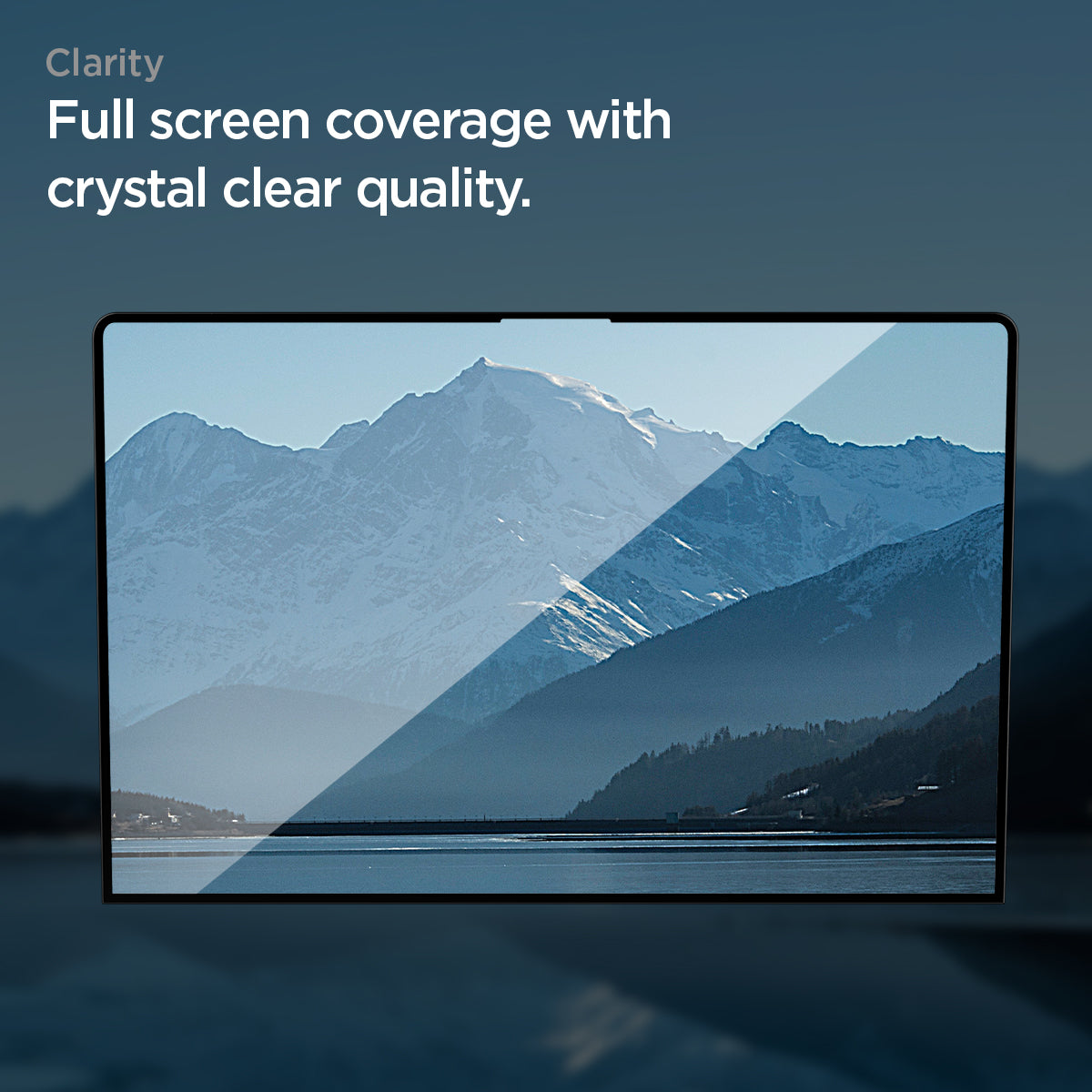 AGL05504 - MacBook Air 13-inch (2022) GLAS.tR SLIM in Clear showing the crystal clarity. Full screen coverage with crystal clear quality