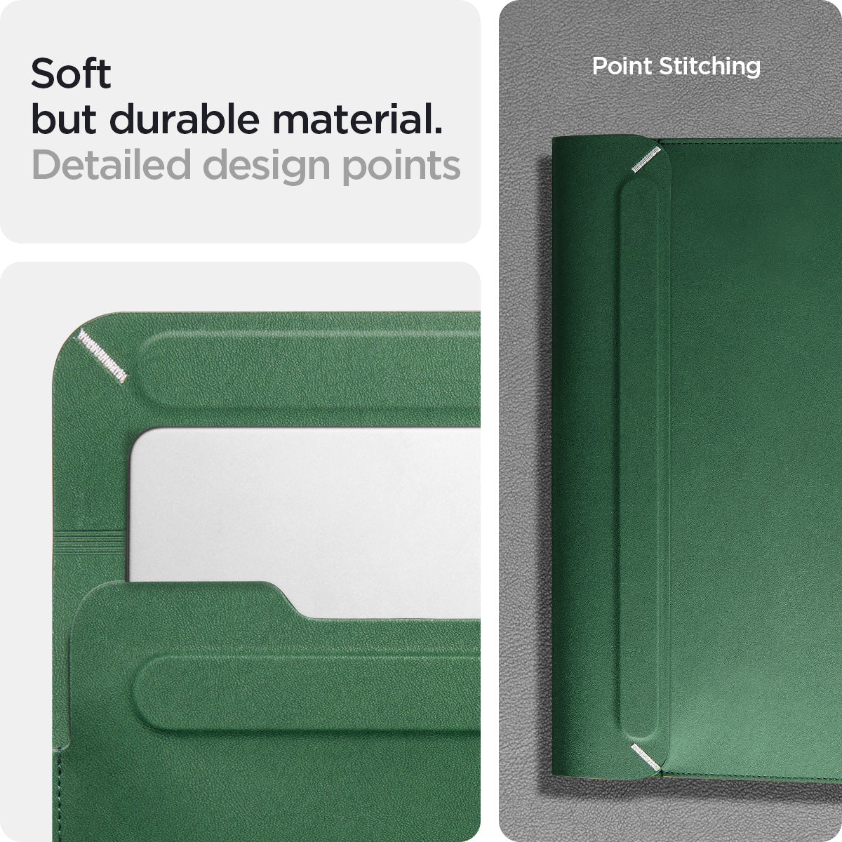 AFA06417 - MacBook Pro 14-inch Valentinus Laptop Pouch in JeJu Green showcasing soft durable material with detailed point stitching design