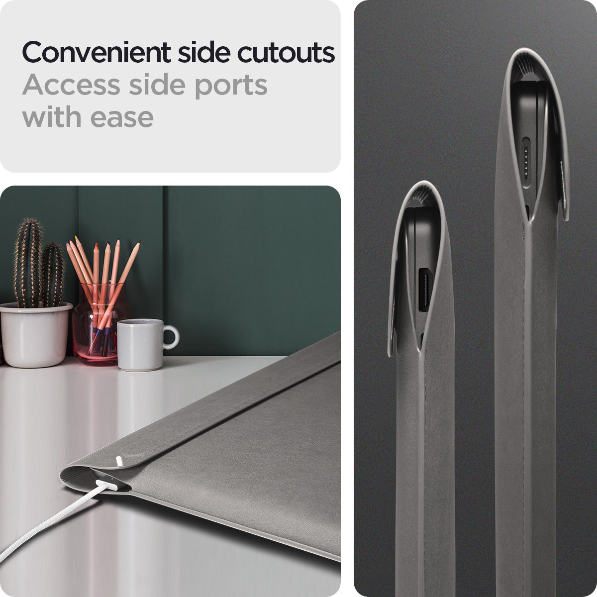 AFA06421 - Spigen Valentinus MacBook Sleeve side cutout design allowing easy access to laptop charging and ports