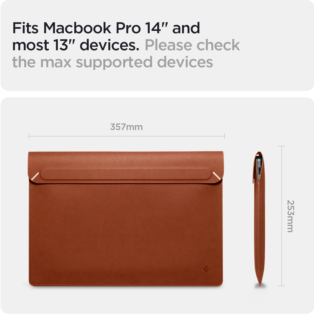 AFA06422 - Spigen Valentinus MacBook Sleeve compatible with MacBook Pro 14 inch and most 13 inch laptops with dimension guide
