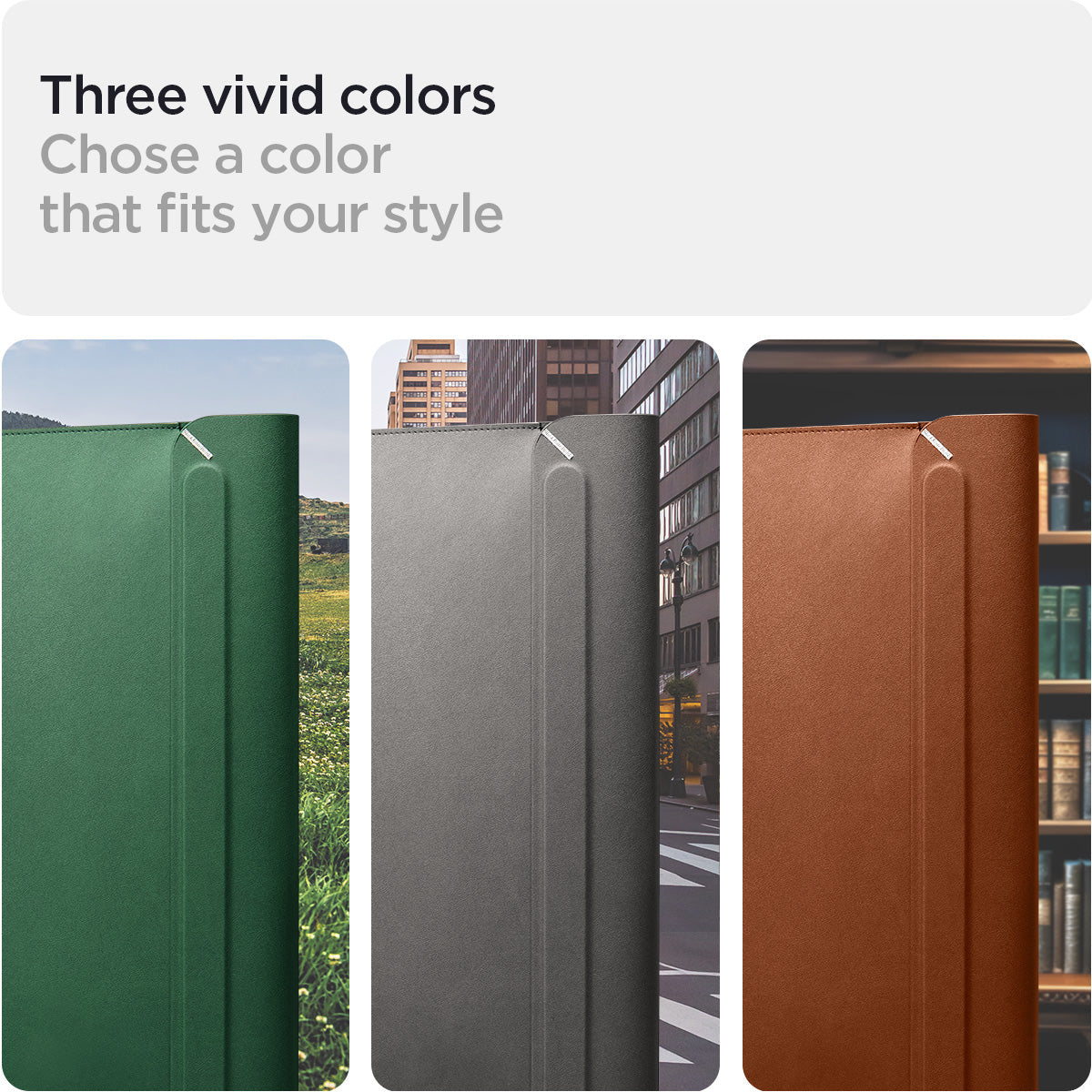 AFA06425 - MacBook Pro 16-inch Valentinus S Laptop Pouch in Classic Brown showing three vivid colors. chose a color that fits your style