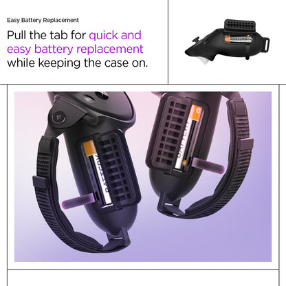 ACS07550 - Meta Quest 3 Case Silicone Fit in Black showing the easy battery replacement. Pull the tab for quick and easy battery replacement while keeping the case on