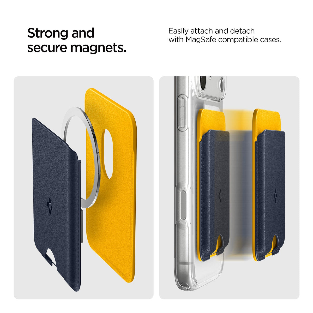 AFA06390 - MagSafe Card Holder Nano Pop (Mag Fit) in Blueberry Navy showing the strong and secure magnets. Easily attach and detach with MagSafe compatible cases