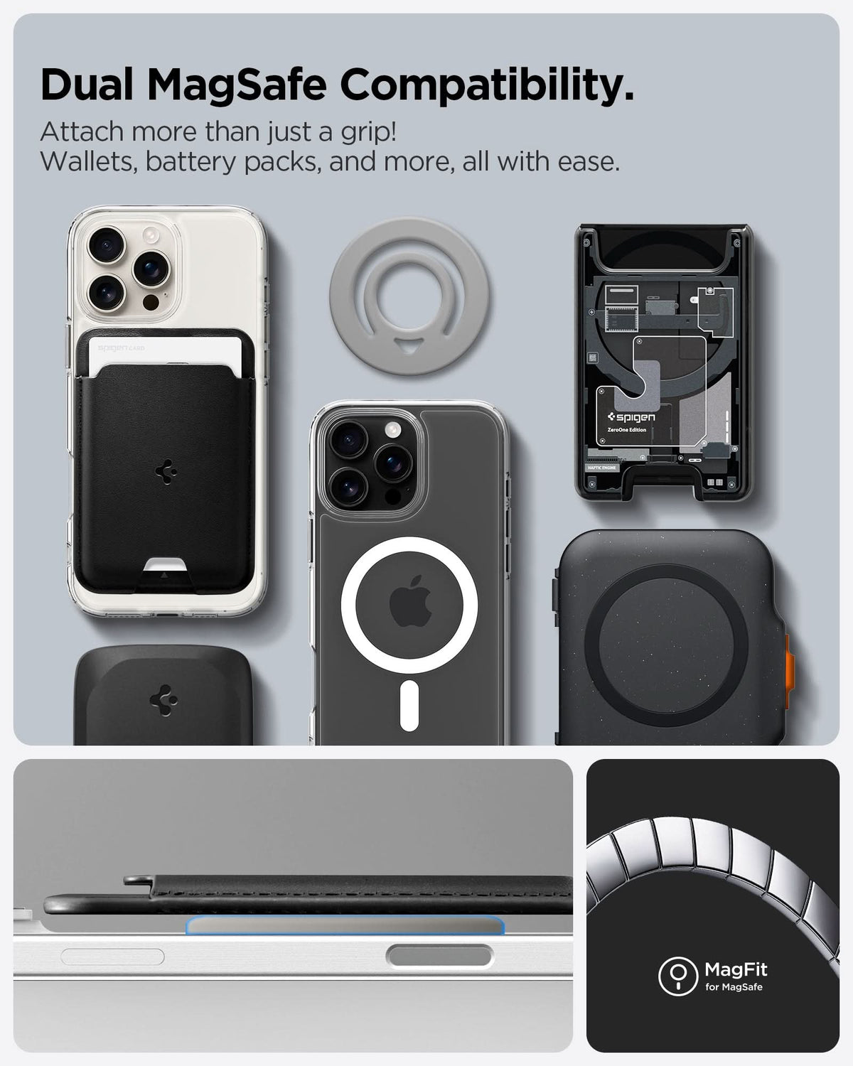 AMP08887 - O-Mag | Dual Pop (Mag Fit) OM105 in Gray showing dual magsafe compatibility