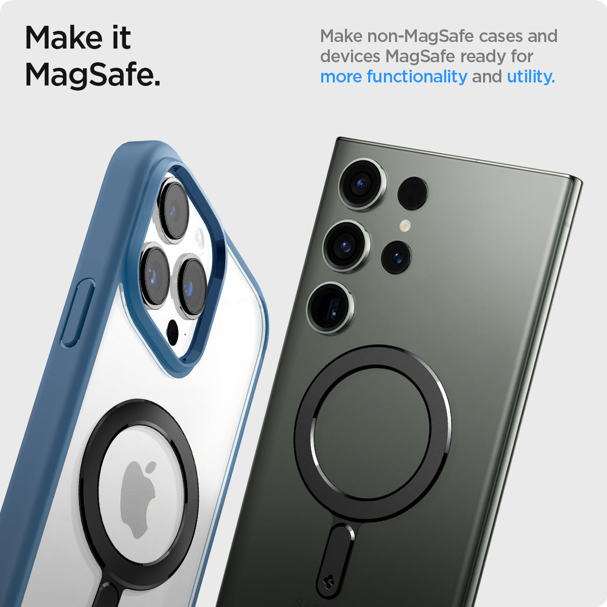 ACP06106 - Magnet Ring Plate (MagFit) in black showing the non-magsafe cases and devices magsafe ready for more functionality and utility
