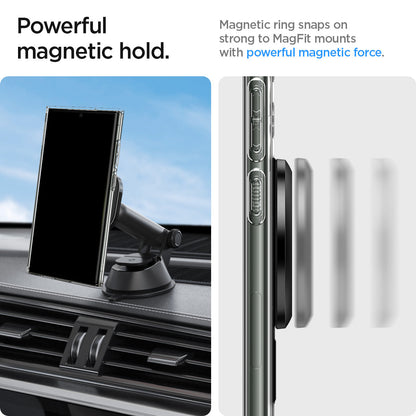 ACP06106 - Magnet Ring Plate (MagFit) in black showing the powerful magnetic hold. Magnetic ring snaps on strong to MagFit mounts with powerful magnetic force