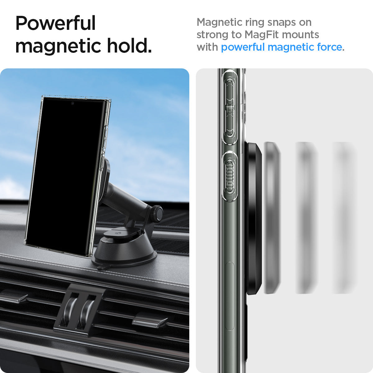 ACP06107 - Magnet Ring Plate (MagFit) in carbon showing the powerful magnetic hold. Magnetic ring snaps on strong to MagFit mounts with powerful magnetic force