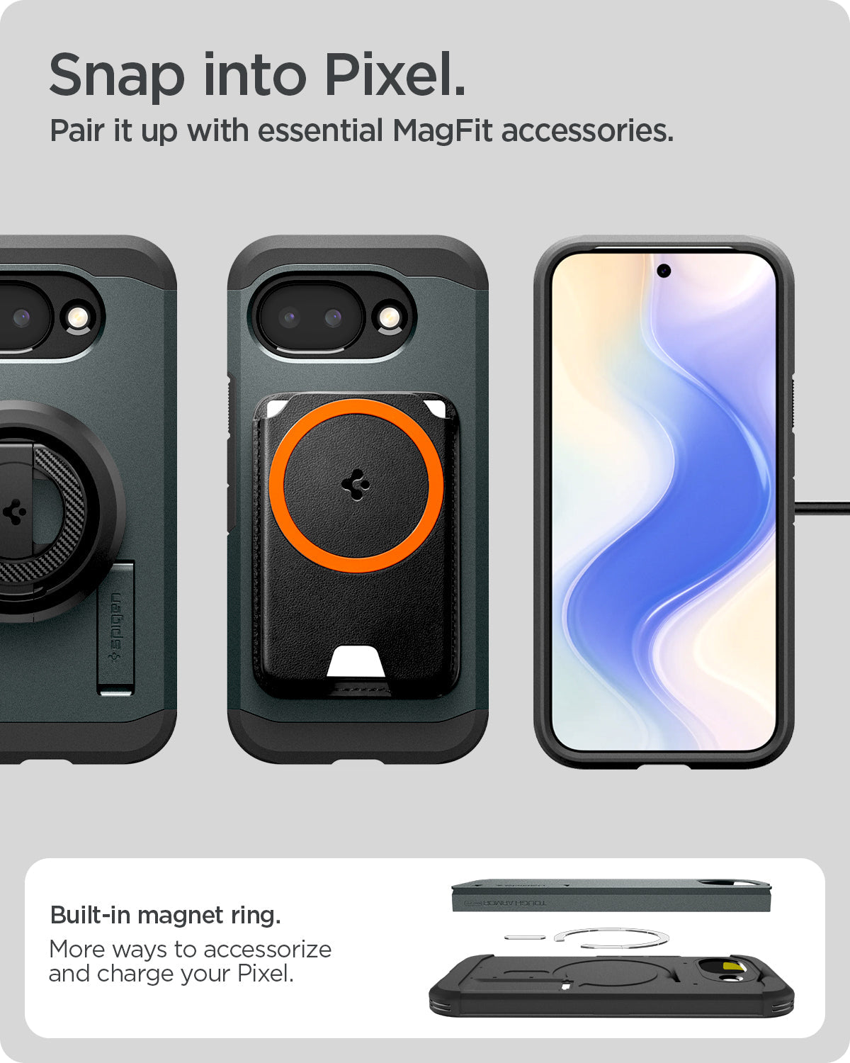 ACS11282 - Pixel 10a Tough Armor (Mag Fit) in Abyss Green showing snap into pixel. Pair it up with essential magfit accessories.
