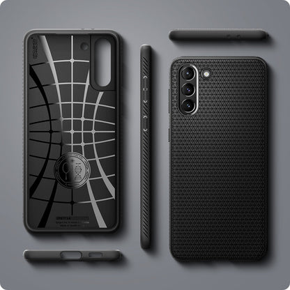 ACS02386 - Galaxy S21 Plus Liquid Air Case in matte black showing the different angles