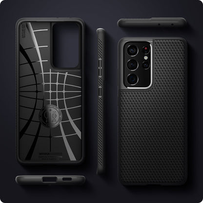 ACS02350 - Galaxy S21 Ultra Liquid Air Case in matte black showing the different angles