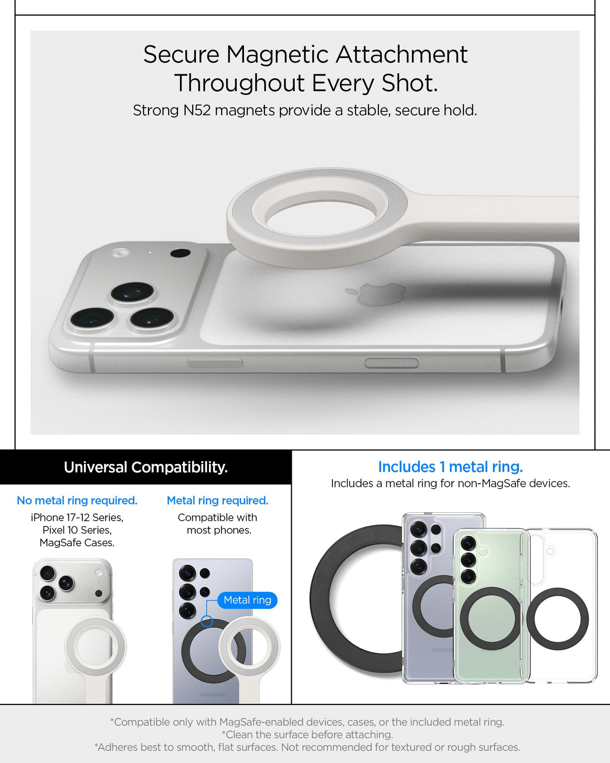 AMP11373 - Selfie Stick | S582W in Dune Beige showing secure magnetic attachment throughout every shot.