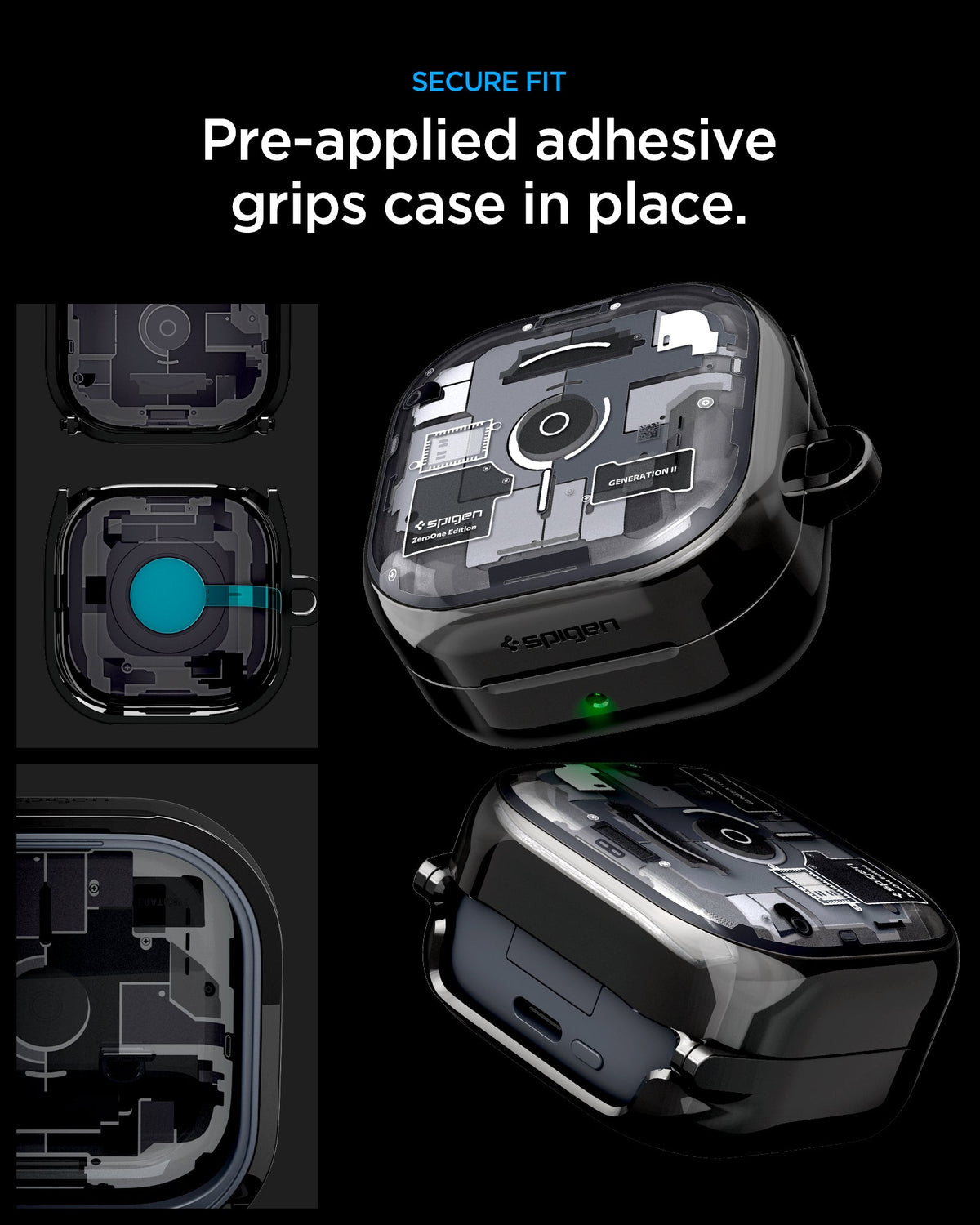 ACS11201 - Galaxy Buds 4 Series - Ultra Hybrid Zero One showing secure fit. pre applied adhesive grips case in place