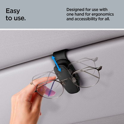 ACP08824 - Visor Sunglass Holder SH100 in Black showing the easy to use, designed for use with on hand for ergonomics and accessibility for all