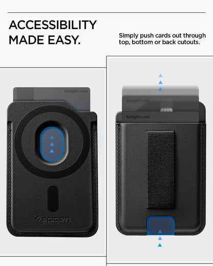 AFA10802 - MagSafe SleekBand Card Holder | 3 Cards (MagFit) in Dark Black showing accessibility made easy. simply push cards out through top bottom or back cutouts