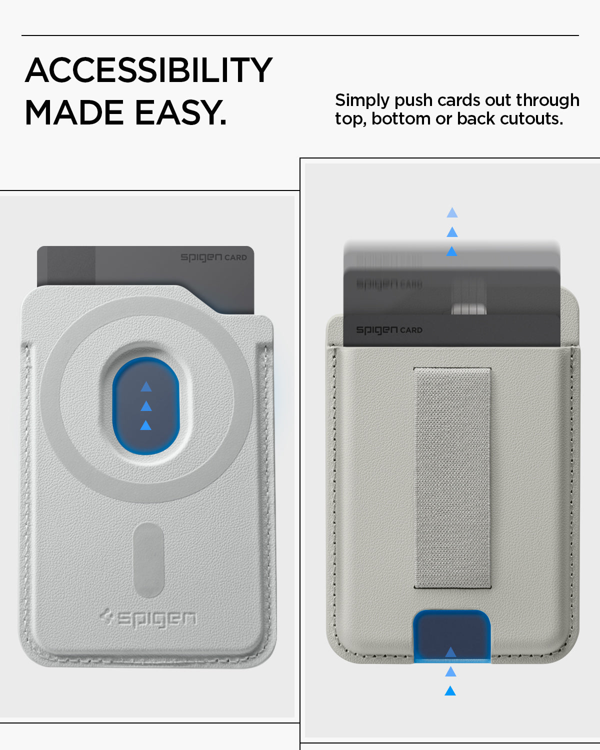 AFA10803 - MagSafe SleekBand Card Holder | 3 Cards (MagFit) in Urban Gray showing accessibility made easy. simply push cards out through top bottom or back cutouts
