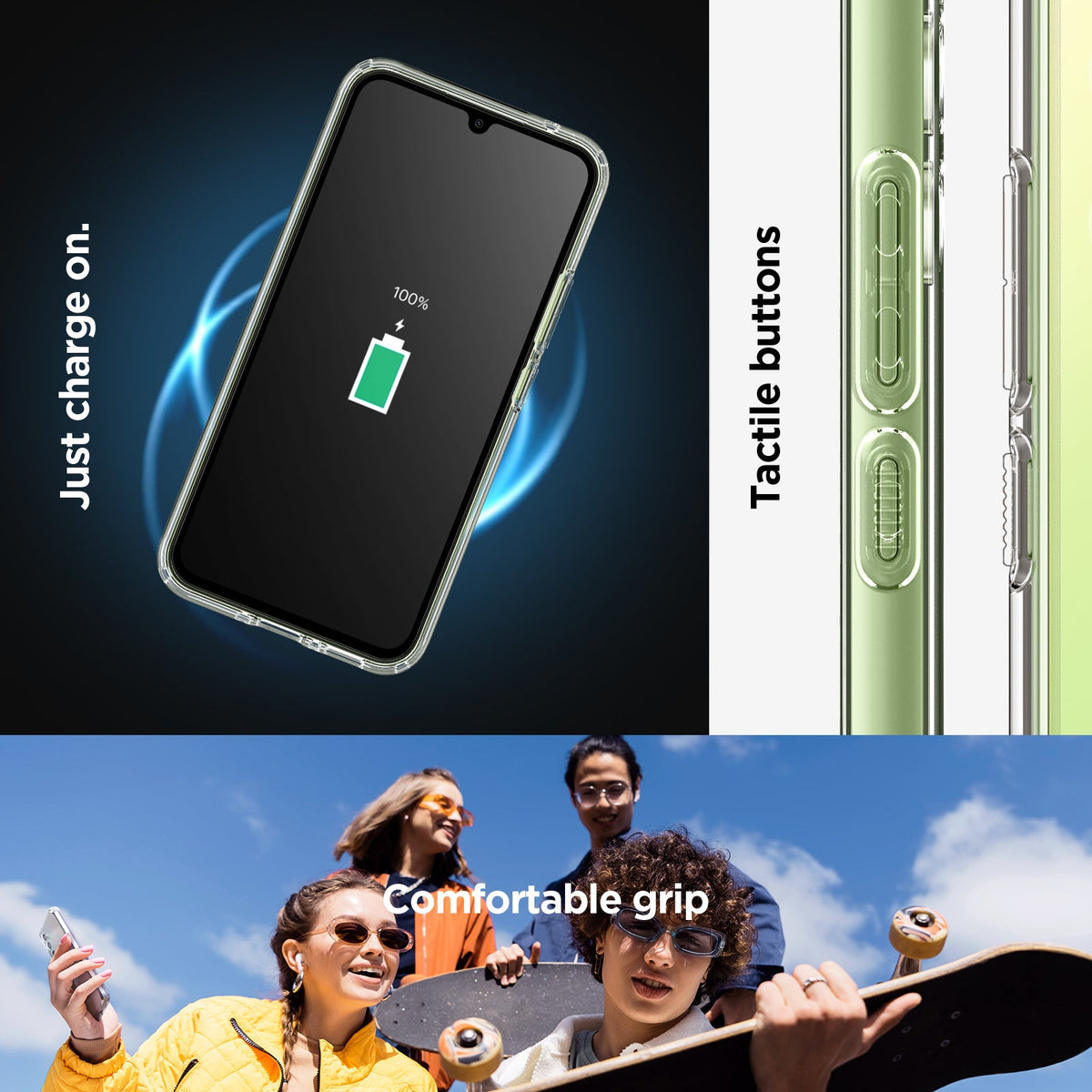 ACS05904 - Galaxy A34 5G Case Ultra Hybrid in Crystal Clear just charge on. Tactile buttons. Comfortable grip.