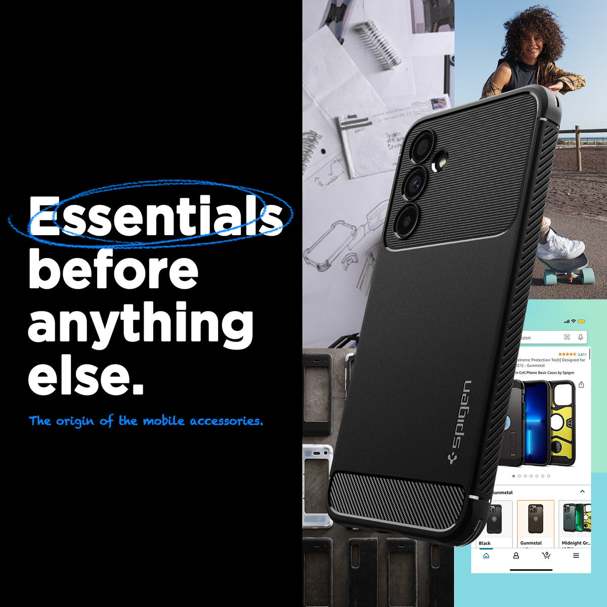 ACS05888 - Galaxy A54 5G Case Rugged Armor in Matte Black showing the back, partial side and bottom