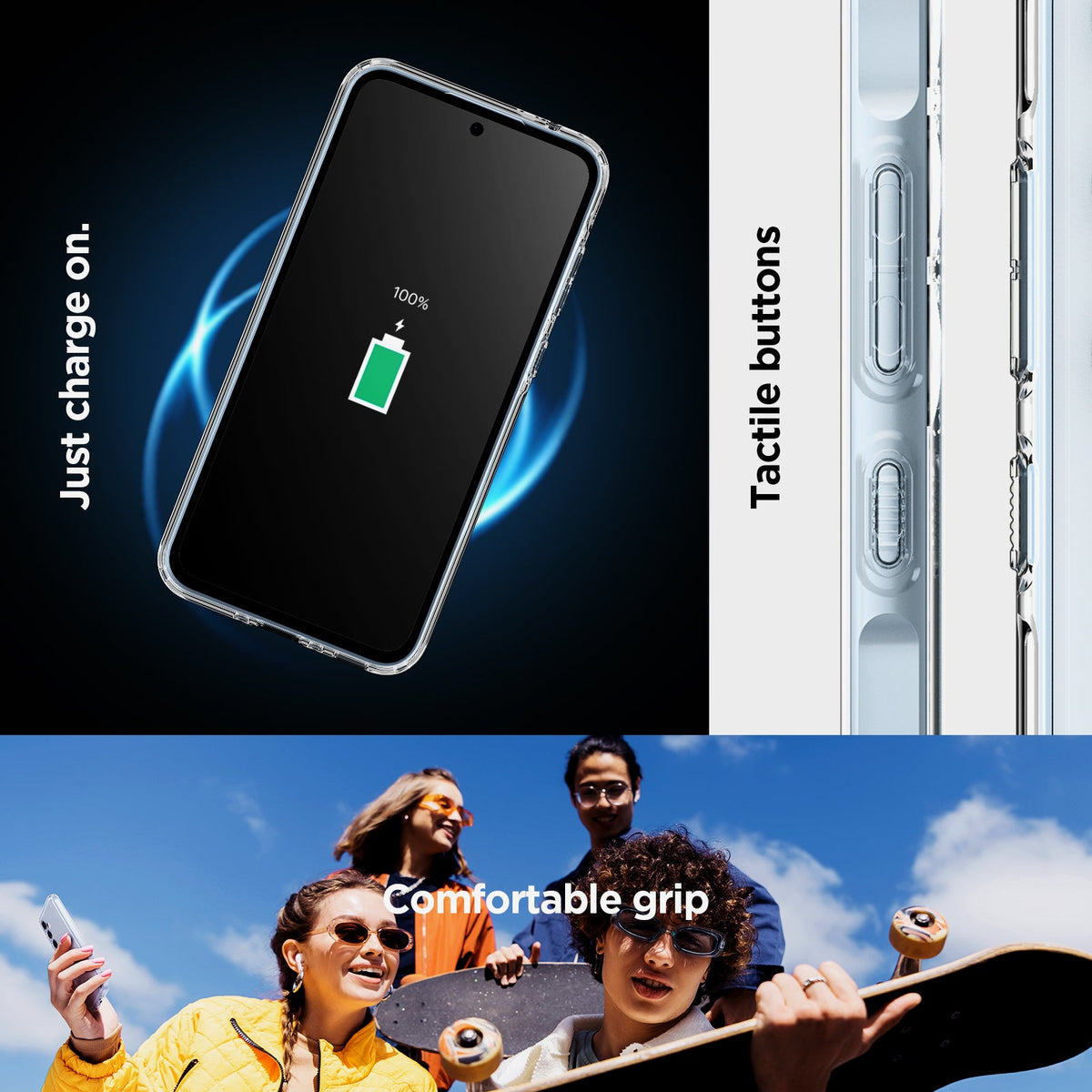 ACS07523 - Galaxy A35 5G Case Ultra Hybrid in Crystal Clear just charge on. Tactile buttons. Comfortable grip.