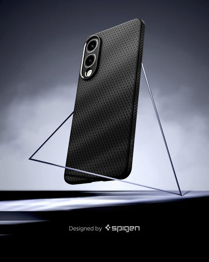 ACS09420 - Galaxy S25 Edge Case Liquid Air in Matte Black showing the back and partial side case inside the triangle