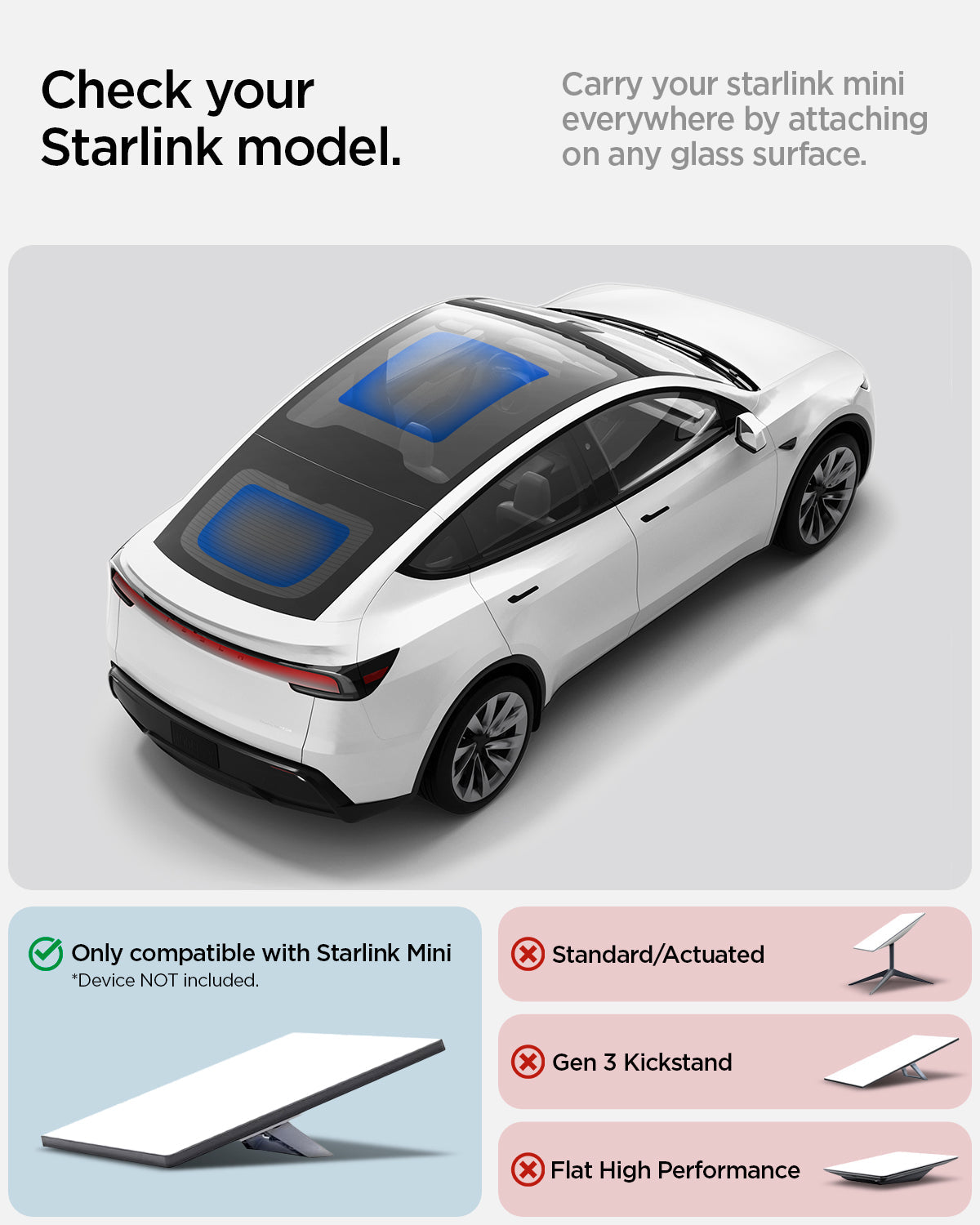 ACP09333 - Starlink Mini Car Mount STL100 showing check your starlink model. Only compatible with starlink mini