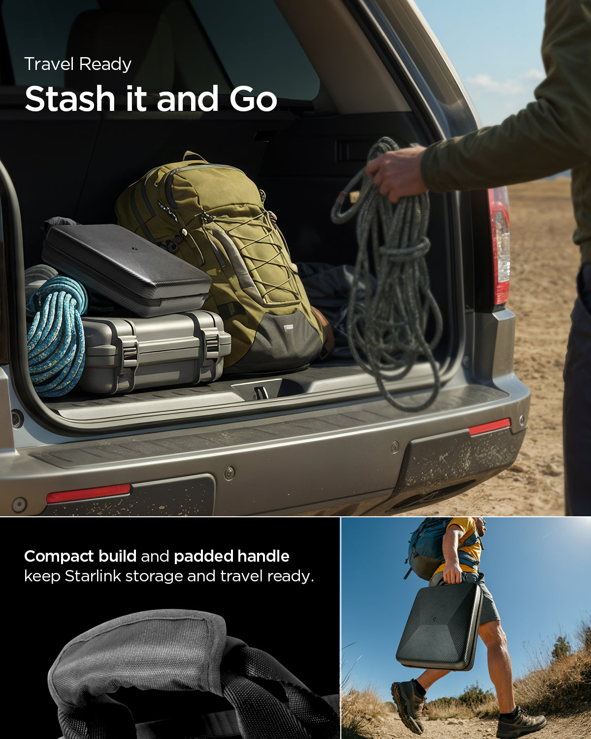 AFA09372 - Starlink Mini Carrying Case in black showing the travel readiness. Stash it and go.