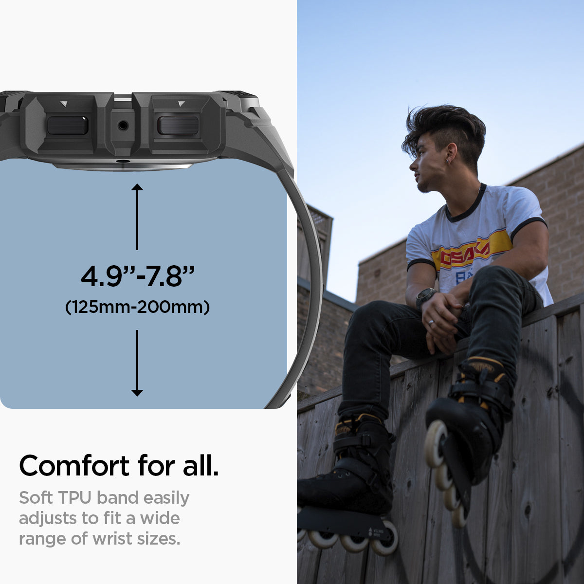 ACS06501 - Galaxy Watch 6 (40mm) Case Rugged Armor Pro in black comfort for all. soft TPU band easily adjusts to fit a wide range of wrist sizes.