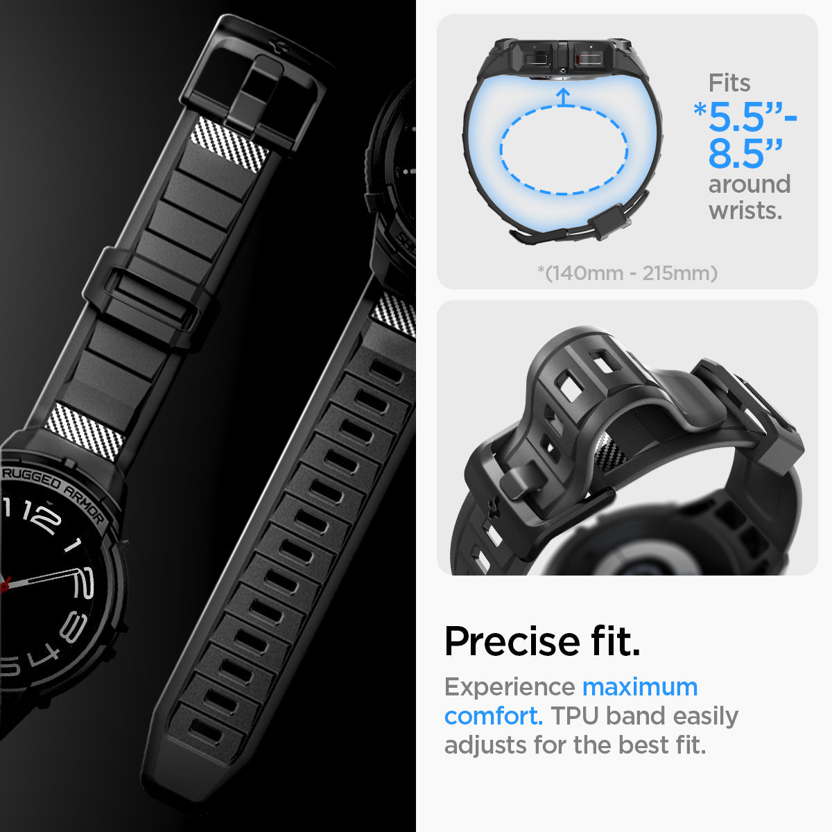 ACS06492 - Watch 6 Classic (43mm) Rugged Armor Pro in Black precise fit. Experience maximum comfort. soft silicone band easily adjusts for the best fit.
