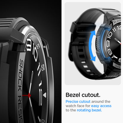 ACS06492 - Watch 6 Classic (43mm) Rugged Armor Pro in Black bezel cutout. precise cutout around the watch face for easy access to the rotating bezel.