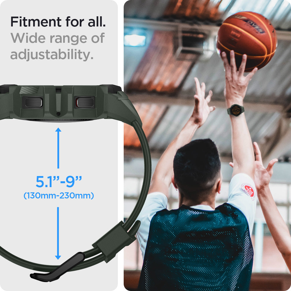 ACS04325 - Galaxy Watch 5/4 (44mm) Case Rugged Armor Pro in military green fitment for all. wide range of adjustability. 130mm-230mm
