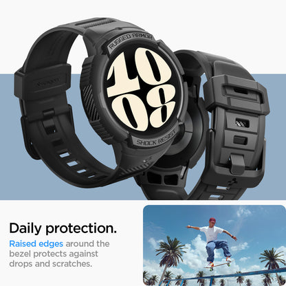 ACS06496 - Galaxy Watch 6 (44mm) Case Rugged Armor Pro in black daily protection. raised edges around the bezels protects against drops and scratches.