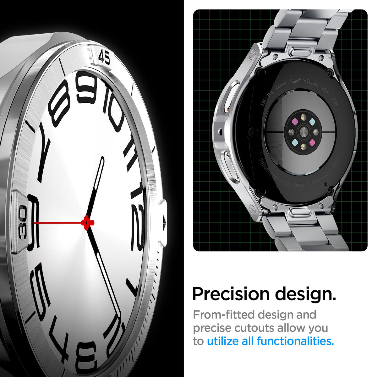 ACS08343 - New Galaxy Watch Bezel Tune Pro in Silver precision design. From fitted design and precise cutouts allow you to utilize all functionalities.