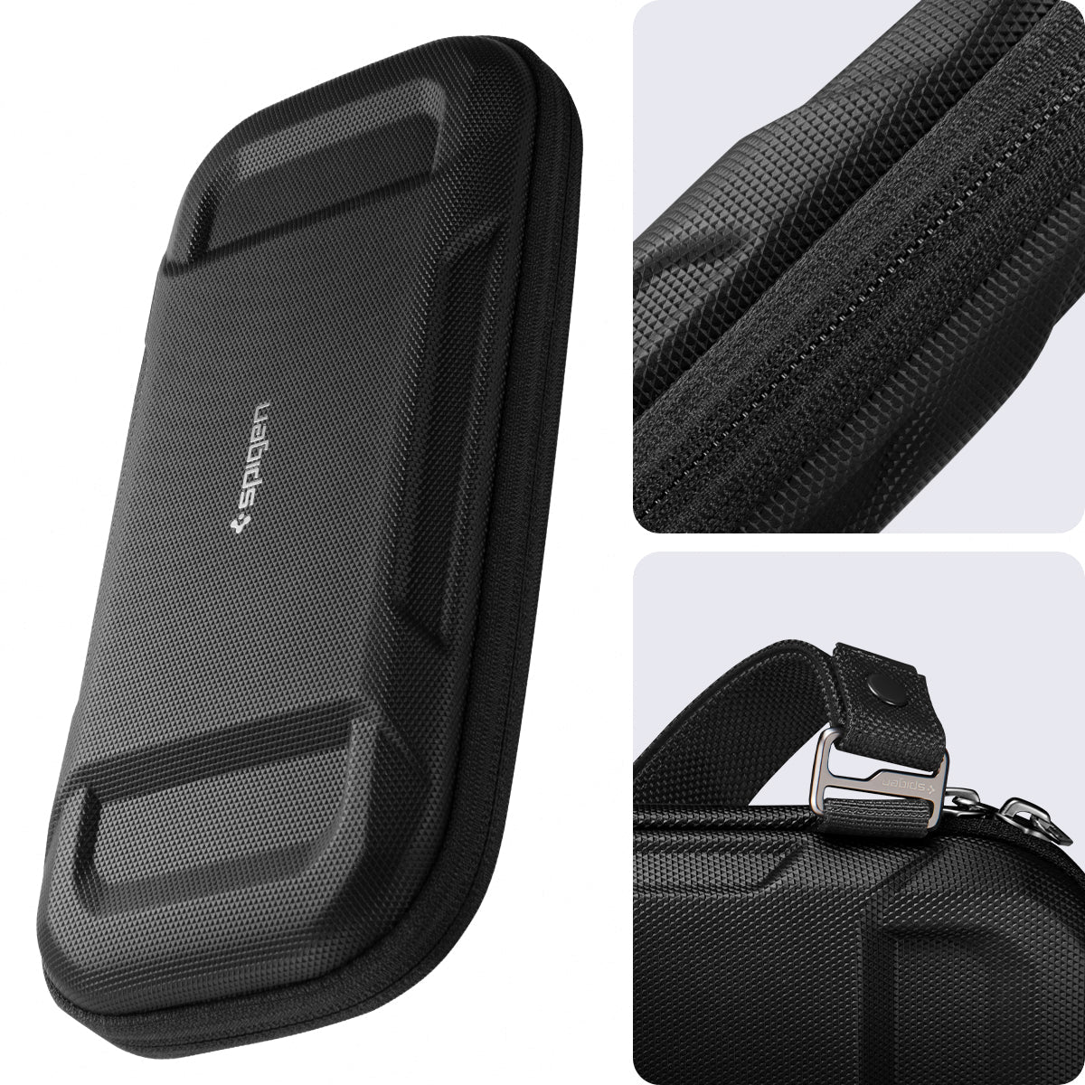 AFA040211 - Nintendo Switch OLED Rugged Armor Pro Pouch in matte black showing the different angles