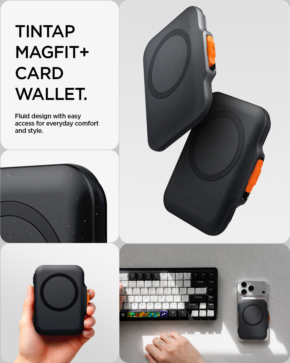 AFA07617 - MagSafe Card Holder Tintap (MagFit) in Black showing Tintap Magfit+ Card Wallet