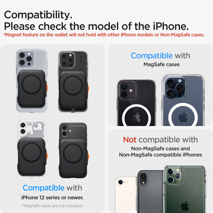 AFA07617 - MagSafe Card Holder Tintap (MagFit) in Black showing please check the model of the iPhone for compatibility