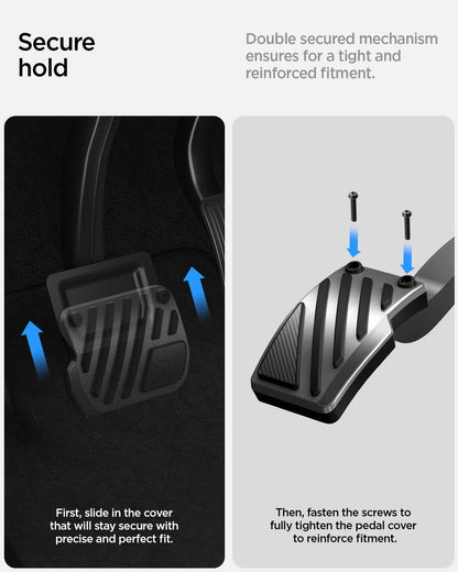 ACP11627 - Tesla Series - Pedal Covers Performance Line Design | TO200P showing Tesla pedal covers with double-secured installation system and reinforced fitment