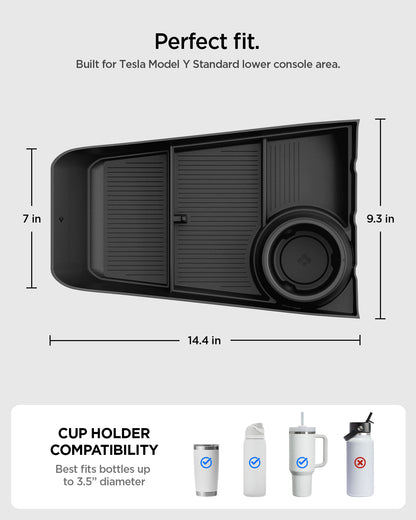 ACP11169 - Tesla Series - Center Console Organizer Lower Tray | TO220LYS in Black showing perfect fit