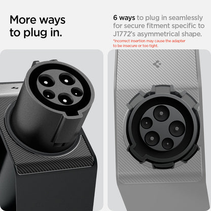 ACP08342 - Tesla Charging Adapter Door Dock TO252 in Black showing the more ways to plug in, 6 ways to plug in seamlessly for secure fitment specific to J1772's asymmetrical shape