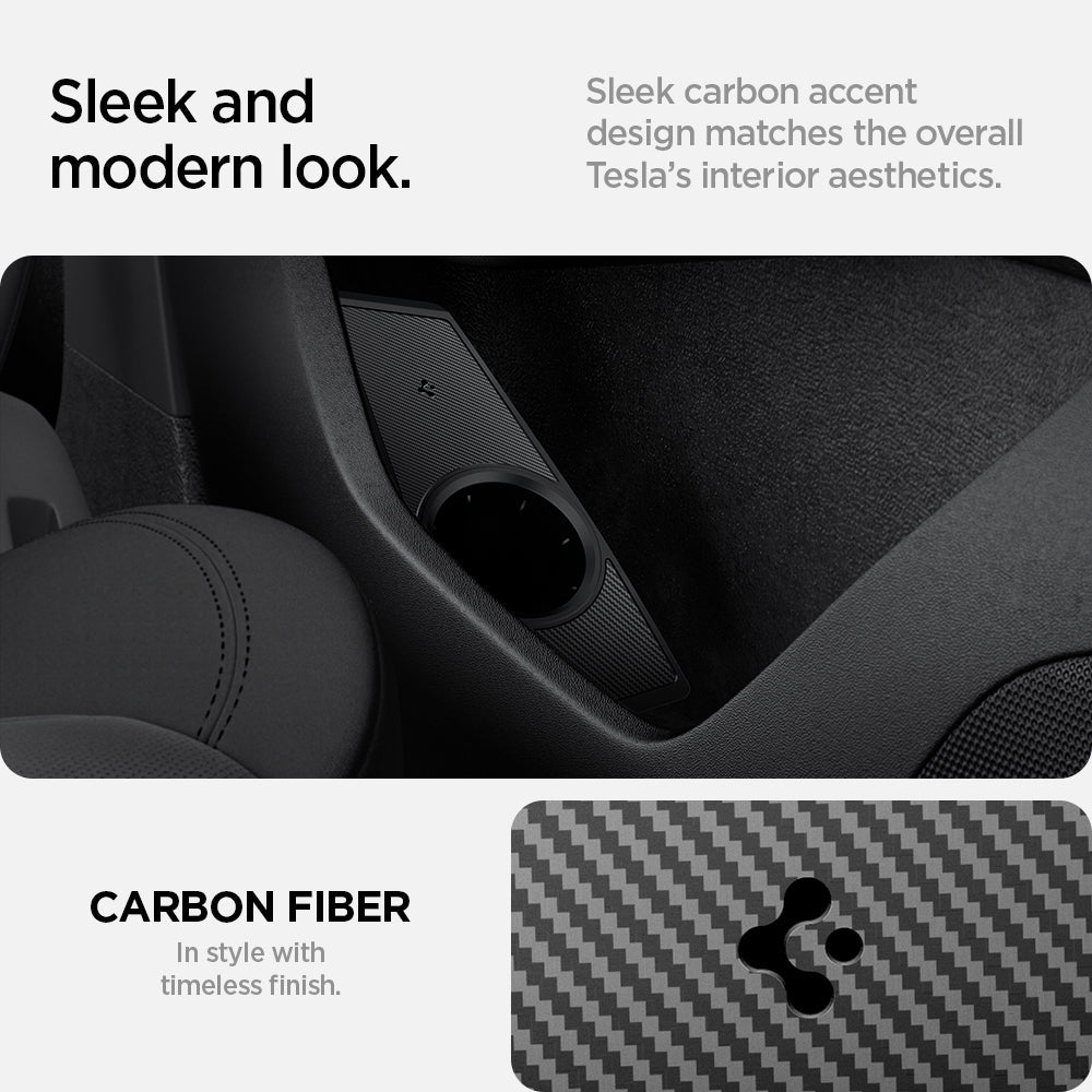 ACP08849 - Tesla Charging Adapter Door Dock TO252 in Black showing the sleek and modern look, sleek carbon accent design matches the overall tesla's interior aesthetics, carbon fiber, in style with timeless finish