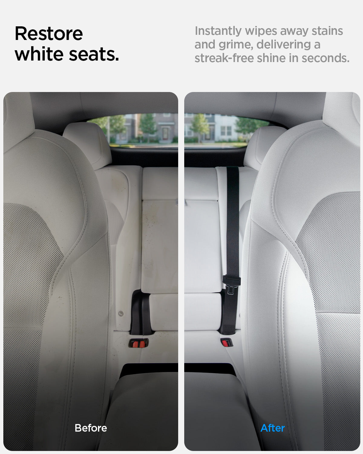 ACP08850 - Car Cleaning Kit | TO280 showing the instantly wipes away stains and grim, delivering a streak-free shine in seconds. Restore white seats