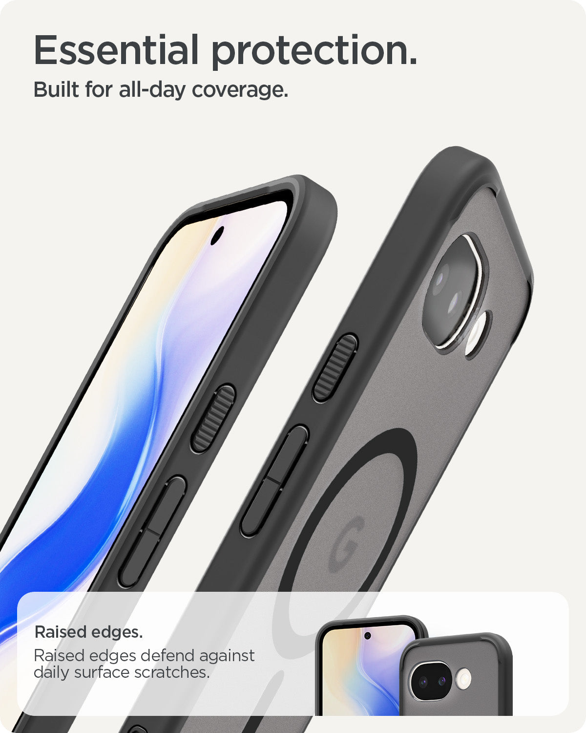 ACS11278 - Pixel 10a Ultra Hybrid Metal Ring (Mag Fit) in Frost Black showing essential protection. built for all day coverage